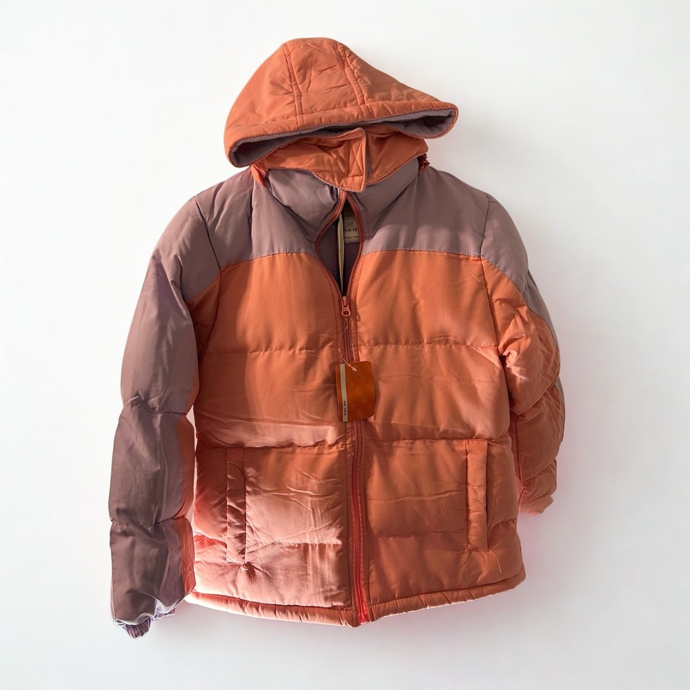 Operation Warm Kids Puffer Jacket Orange Purple  Fleece Lined Size 14/16